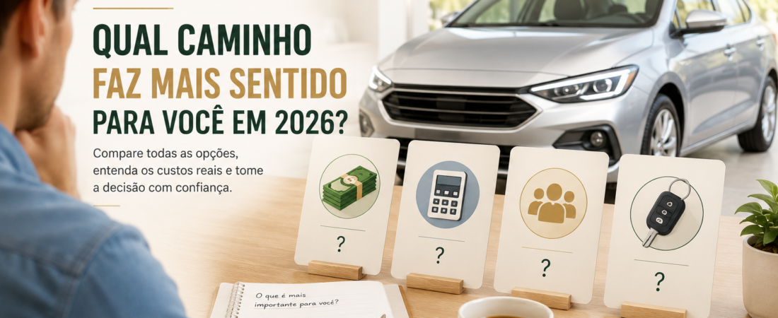 Qual a melhor forma de trocar de carro em 2026: consórcio, financiamento ou assinatura?