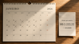 Abono pecuniário investido todo ano: calendário de janeiro com dias de férias marcados ao lado do valor recebido