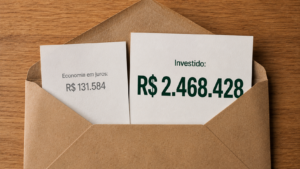 Entrada maior no imóvel ou investir a diferença: R$131.584 de economia em juros contra R$2.468.428 investidos em 30 anos